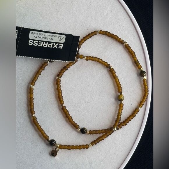 Express Set of 2 Stretch Beaded Bracelet in Brown and Gold Tone - Picture 4 of 5